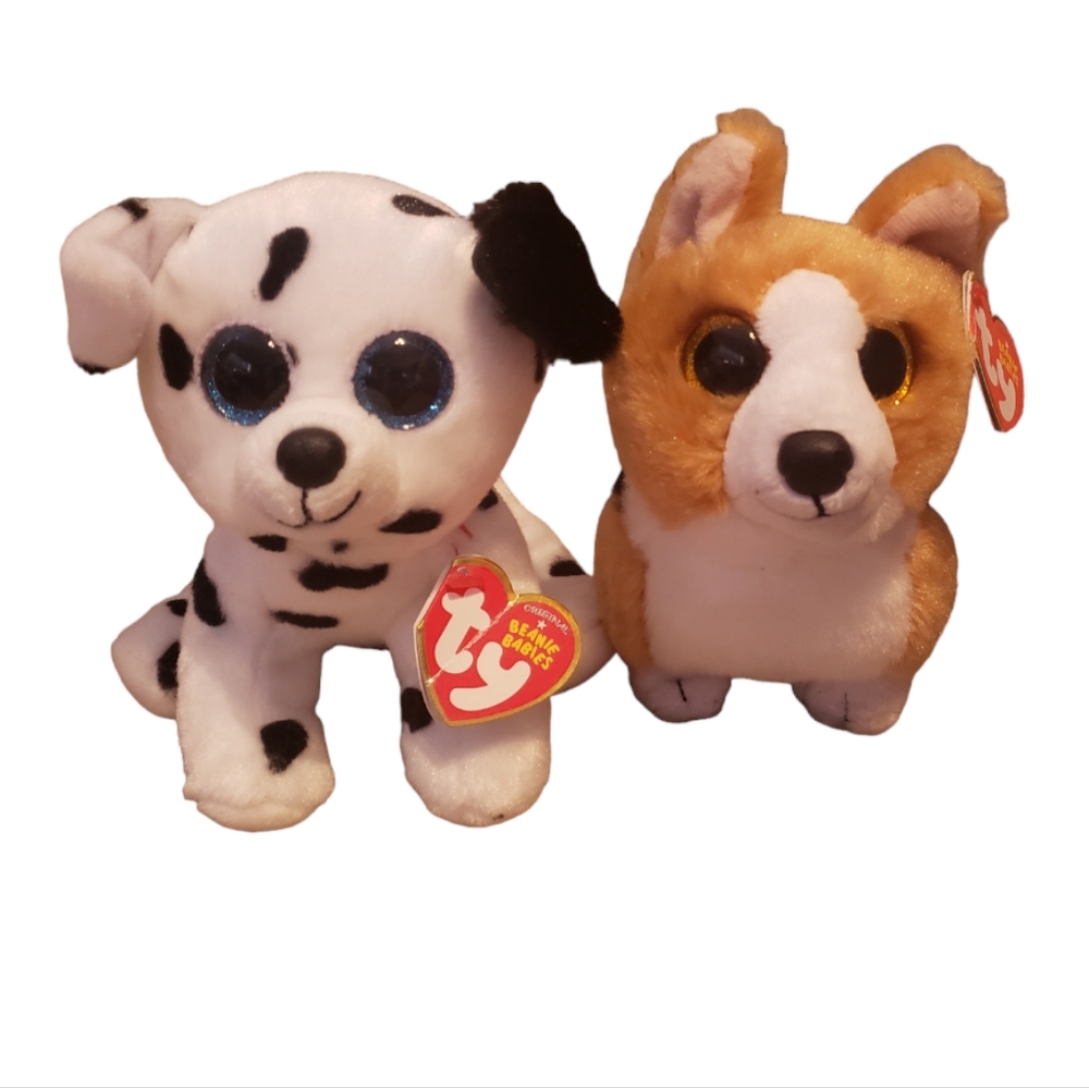 Ty Beanie Baby Boos - COLIN the Corgi & CATCHER the dalmatian Dog 6" Plush